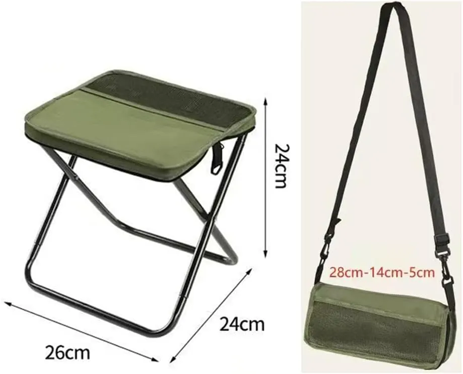 Foldable Backpack Stool, Foldable Backpack Stool Shoulder, Folding Mini Outdoor Camping Stool with Zippered Carrying Bag Lightweight, for Outdoor, Fishing, Hiking, and Picnics (Crossbody Strap Green)