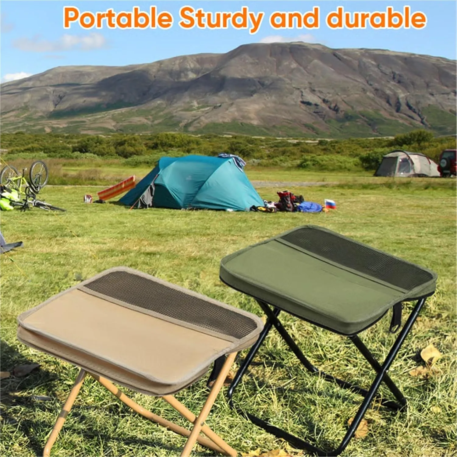 Foldable Backpack Stool, Foldable Backpack Stool Shoulder, Folding Mini Outdoor Camping Stool with Zippered Carrying Bag Lightweight, for Outdoor, Fishing, Hiking, and Picnics (Crossbody Strap Green)