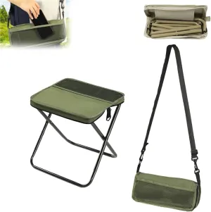 Foldable Backpack Stool, Foldable Backpack Stool Shoulder, Folding Mini Outdoor Camping Stool with Zippered Carrying Bag Lightweight, for Outdoor, Fishing, Hiking, and Picnics (Crossbody Strap Green)