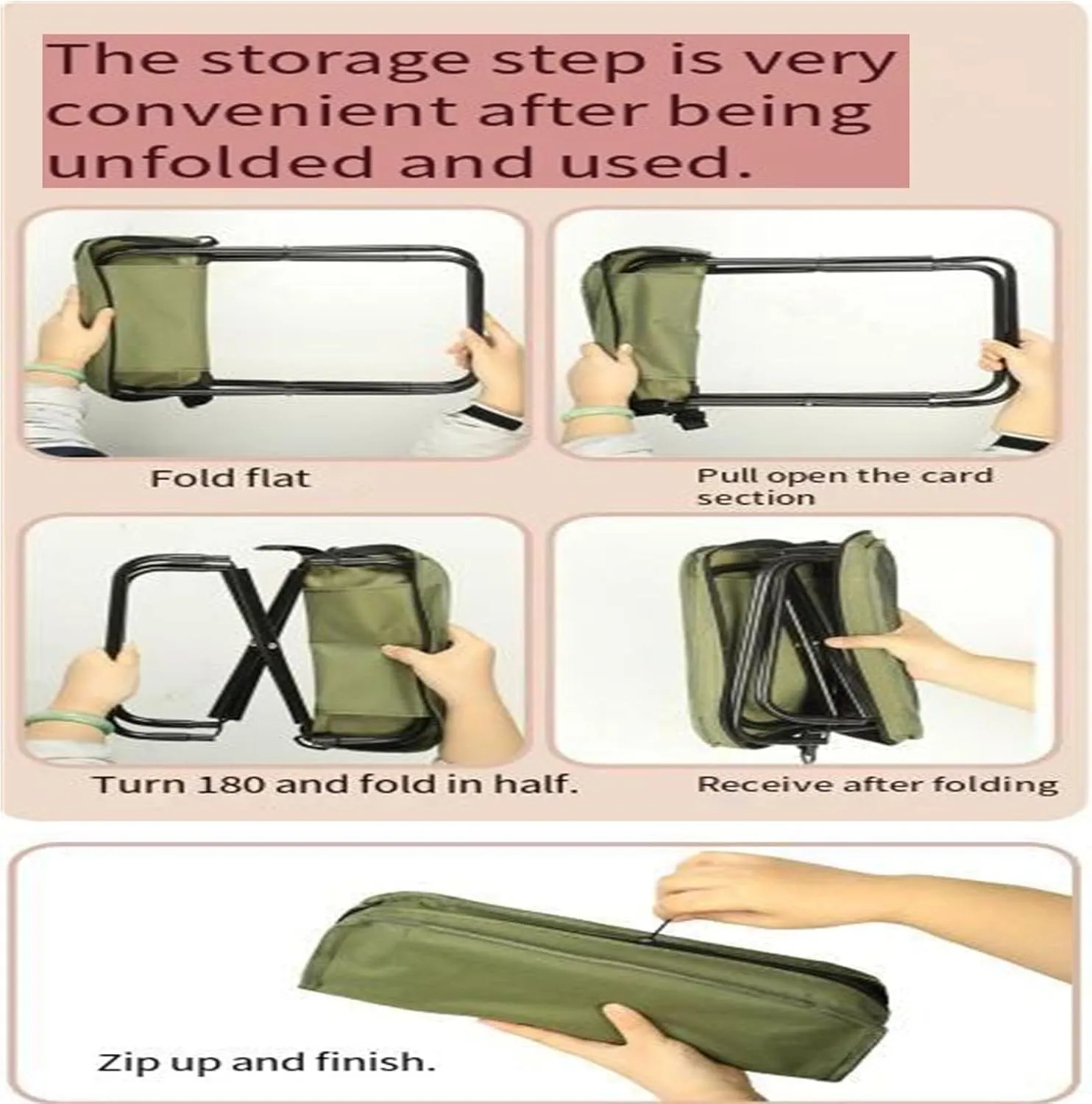 Foldable Backpack Stool, Portable Mini Outdoor Camping Folding Seat with Adjustable Shoulder Strap, Portable Folding Camping Stool with Carry Bag (White,s)