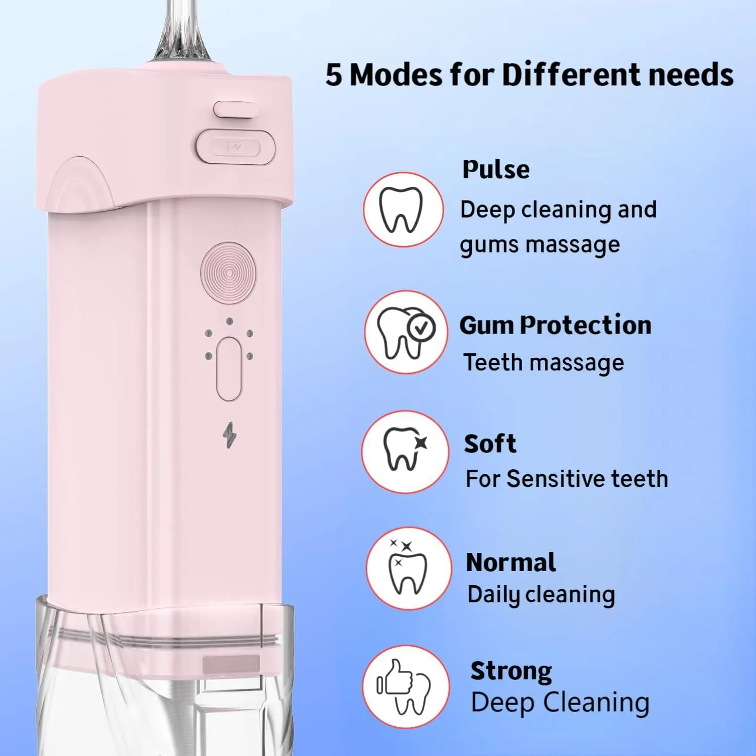 Foldable Water Flosser Cordless Portable Oral Irrigator Telescopic Travel Water Dental Flosser 200 ML Tank,5 Modes 360°Rotation 5 Jet Tips,IPX7 Waterproof Rechargeable Water Teeth Cleaner Pick (Pink)