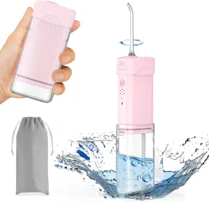 Foldable Water Flosser Cordless Portable Oral Irrigator Telescopic Travel Water Dental Flosser 200 ML Tank,5 Modes 360°Rotation 5 Jet Tips,IPX7 Waterproof Rechargeable Water Teeth Cleaner Pick (Pink)