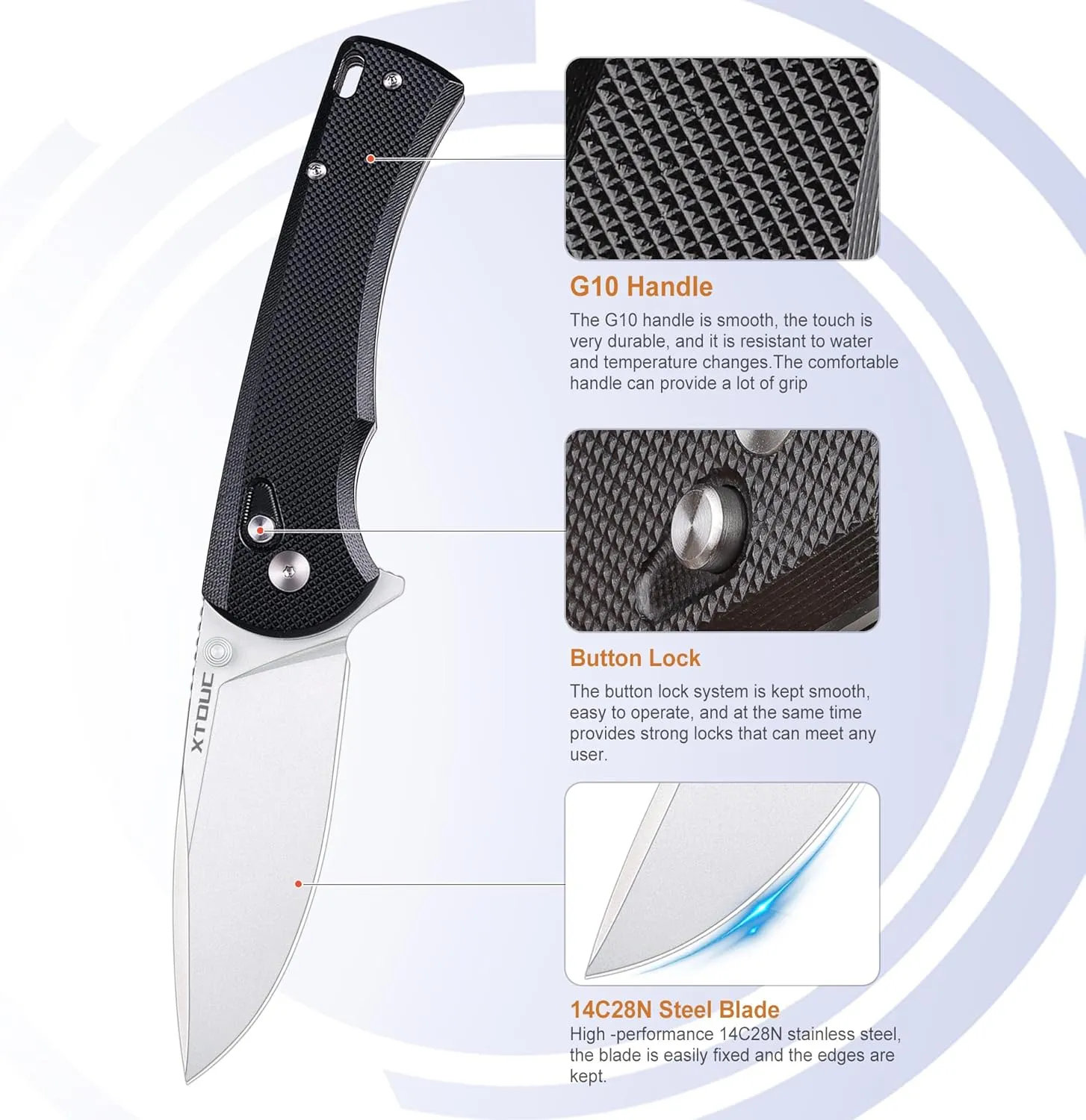Folding Knife EDC Pocket Knife Button Lock 14C28N Blade Lightweight G10 Handle Camping Knives-Outdoor Hiking for Men SX603