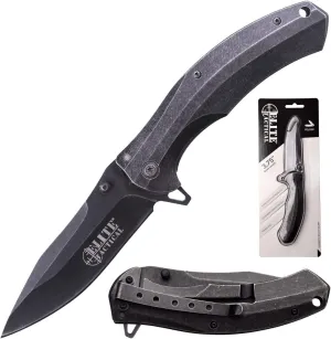 Folding Pocket Knife - Stonewashed Finish Blade with Stainless Steel Handle and Pocket Clip - Frame Lock Flipper Tactical Military Combat Knife - ET-1012