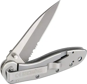 Folding Pocket Knife with Clip - Pocket Knives for Men,3.1” Sandvik 14C28N Stainless Steel Blade Titanium Coated Serrated, SS410 Handle with Reversible Clip, Great for Fishing, Camping and Survival