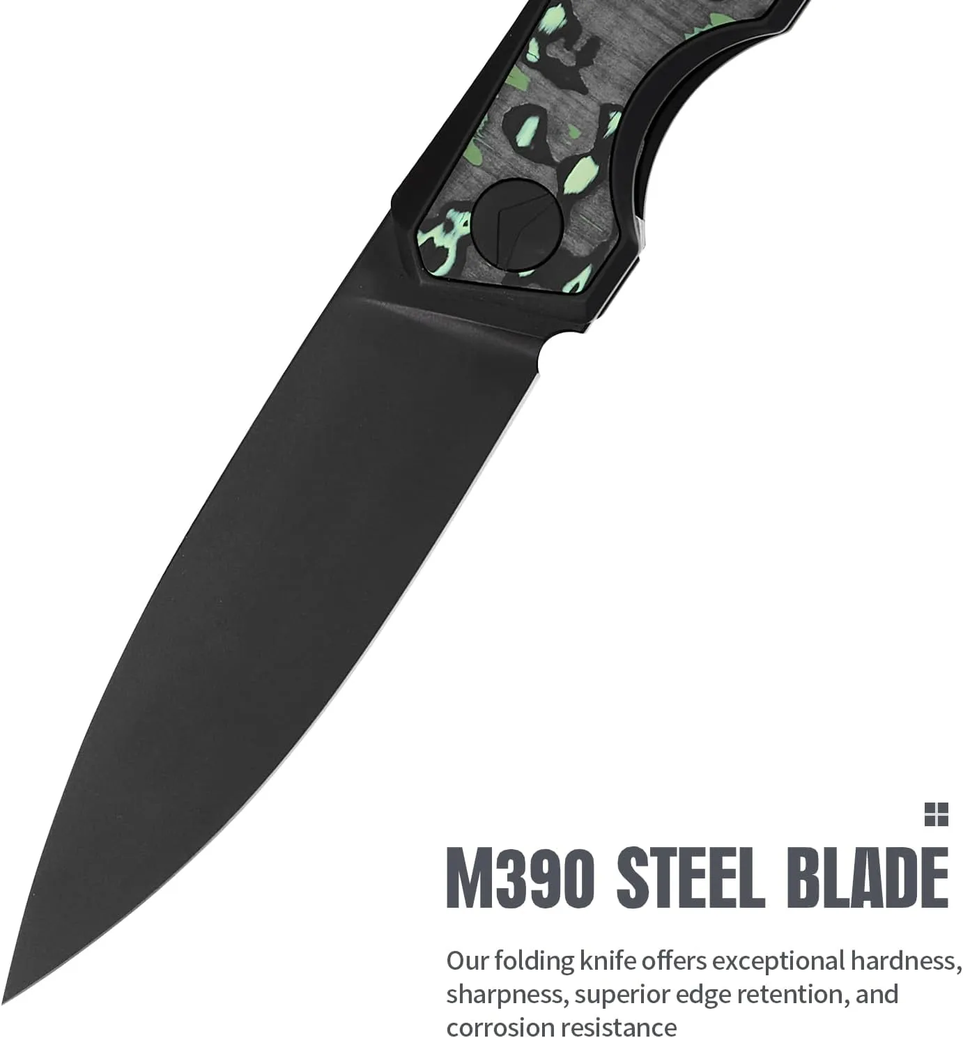 Folding Pocket Knife,EDC Knife,M390 Steel Blade,Titanium Carbon Fiber Handle,Tactical/Outdoor Camping/Survival/HuntingKnife (Black & Green)