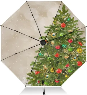 Folding Rain Umbrella Christmas Tree Gifts Windproof Travel Umbrellas Xmas Snom Inverted Reverse Upside Down Umbrella Strong Compact Umbrella Automatic Easy Auto Open Close