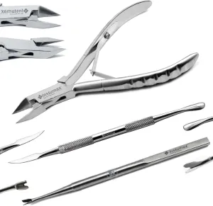 Foot Ingrowning Toenail Tools Kit – Stainless Steel Nipper Clipper and Dual-Ended Pusher Cuticle File and Skin Remover Knife – Effortless Foot Care Tools – Suitable for Both Men and Women 3 Piece Set