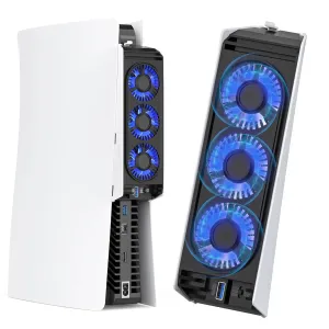 for PS5 Cooling Fan with Led Light, Quiet for PS5 Fan Cooling Fan HUIJUTCHEN for PS5 Cooler Cooling Fan for Playstation 5 fan with 3 Small Fans 3.0 USB Port 2 Fan Speed Setting fan (Not Compatible with PS5 Slim/Pro)