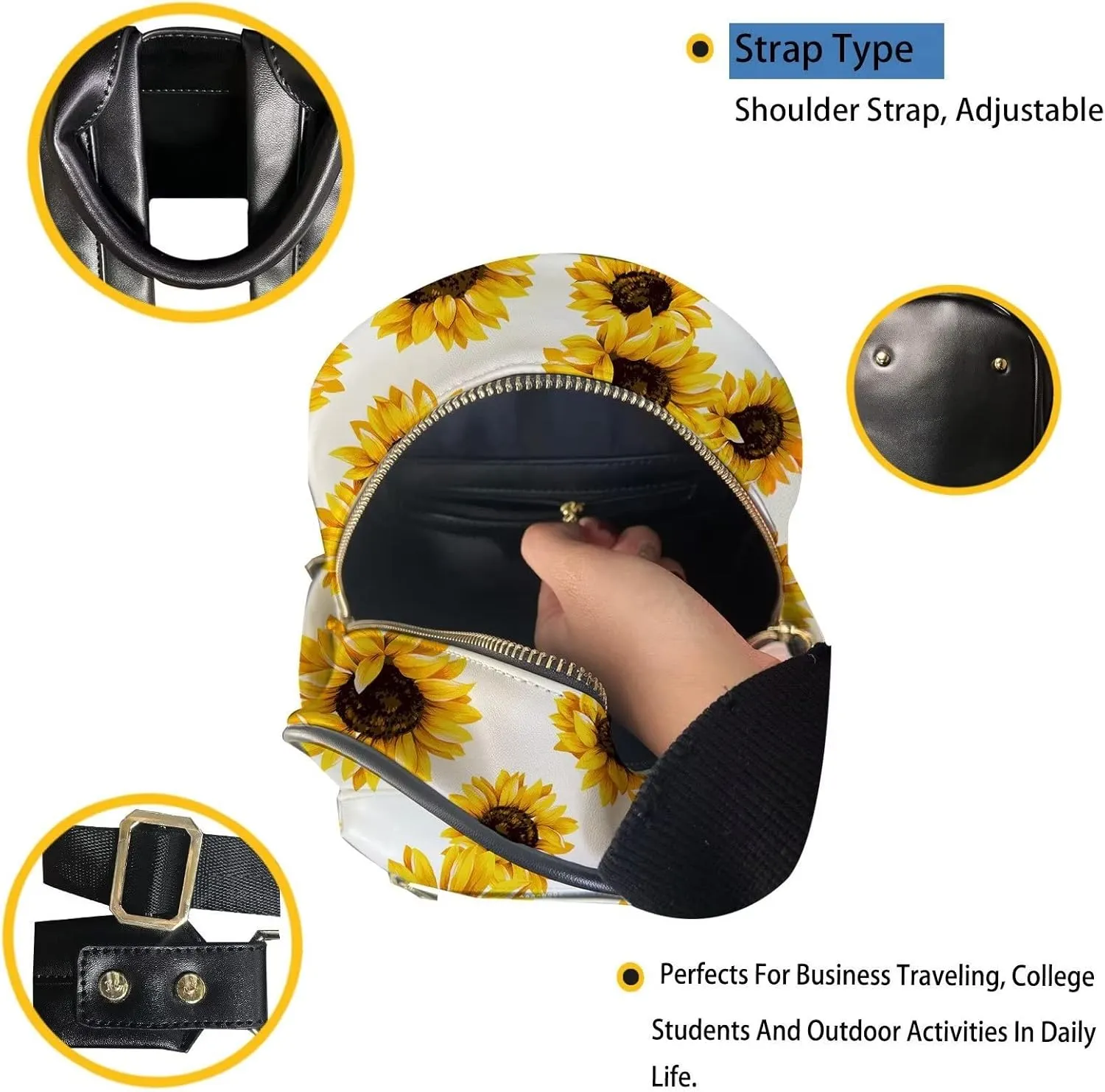 Forchrinse Cute Bee Womens Cute Backapck Purse RFID Blocking Handbag Leather Small Anti Theft Rucksack Daypack and Long Wallet for Travel School Gym