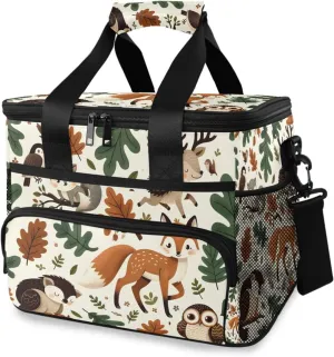 Forest Animals Fox Deer Hedgehog Cooler Bag Insulated Cooler Soft Sided Cooler 24 Can Portable Picnic Bag Large Leakproof Lunch Bag Box for Beach Grocery Camping Travel Car Men Women