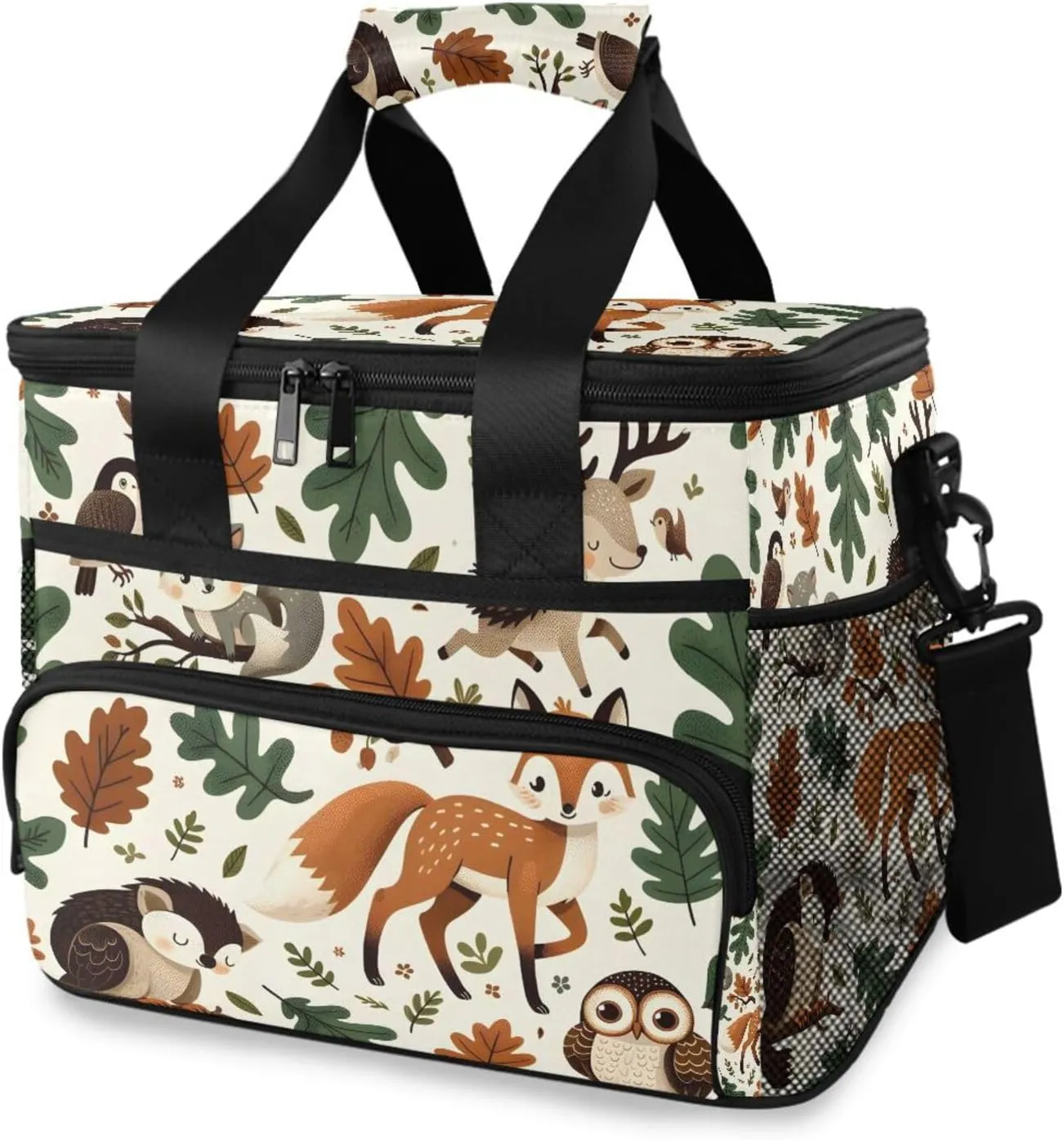 Forest Animals Fox Deer Hedgehog Cooler Bag Insulated Cooler Soft Sided Cooler 24 Can Portable Picnic Bag Large Leakproof Lunch Bag Box for Beach Grocery Camping Travel Car Men Women