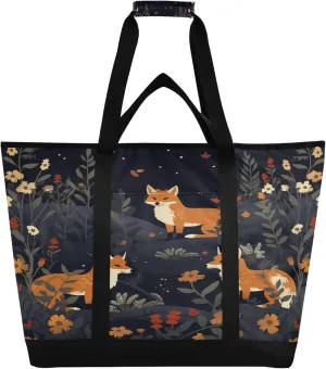 Fox Reusable Insulated Cooler Bag with Ice Pack Compartment - Large 47L Waterproof Thermal Grocery Tote for Picnic Beach Camping Lunch Storage