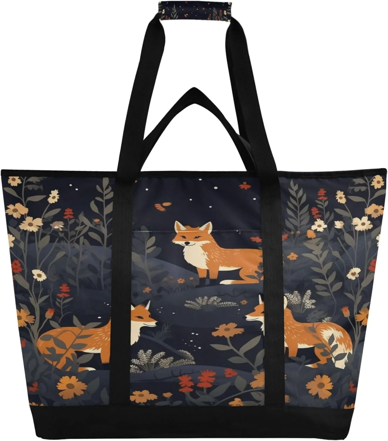Fox Reusable Insulated Cooler Bag with Ice Pack Compartment - Large 47L Waterproof Thermal Grocery Tote for Picnic Beach Camping Lunch Storage