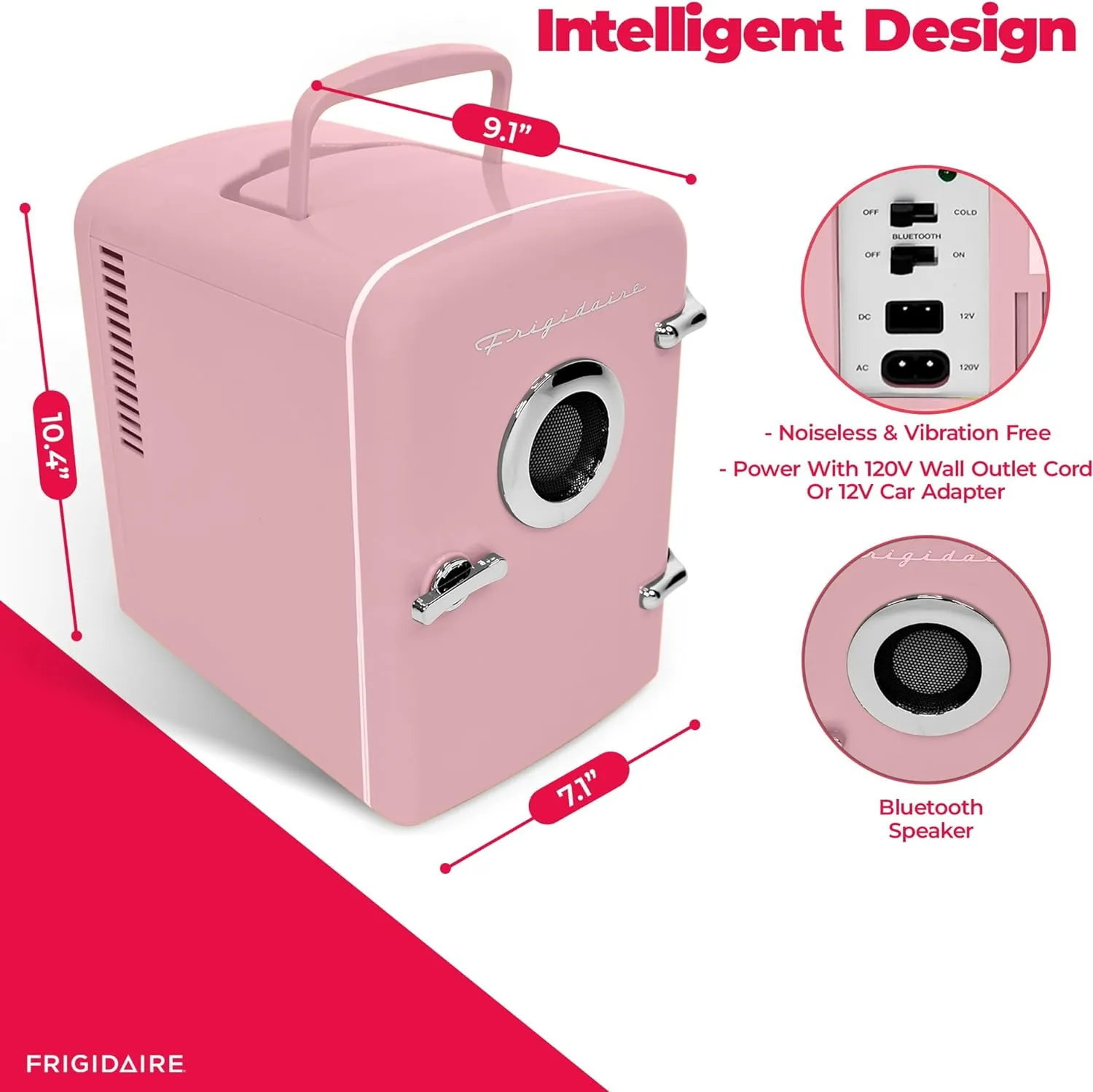 Frigidaire Retro Mini Compact Beverage Cooler, Great for Keeping Office Lunch Cool! (Built-in Bluetooth Speaker)