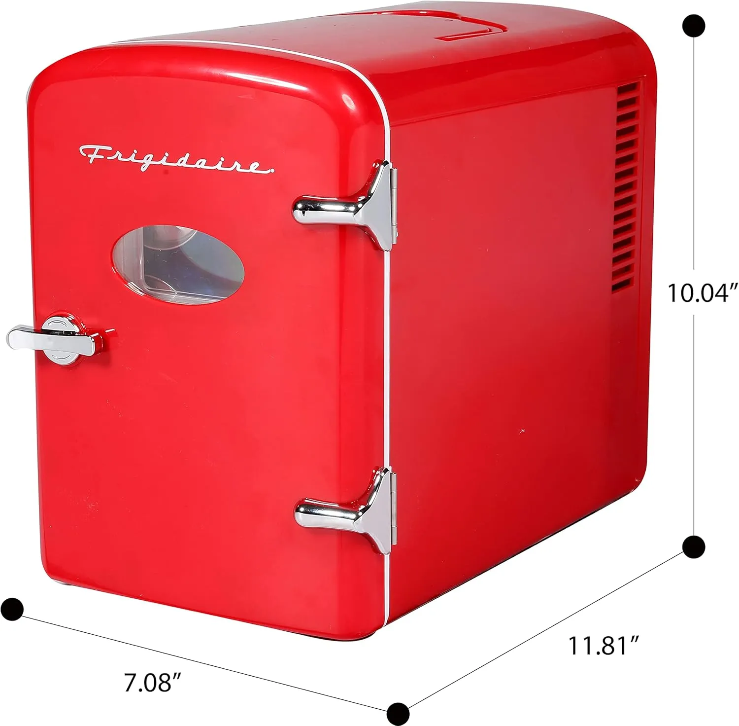 Frigidaire Retro Mini Personal Fridge Cooler, Holds up to 9 Cans, Portable for Car, Office, Bedroom, Dorm Room, or Cabin, Includes 110V AC and 12V DC cords - 11.8"D x 7.1"W x 10.1"H, Red