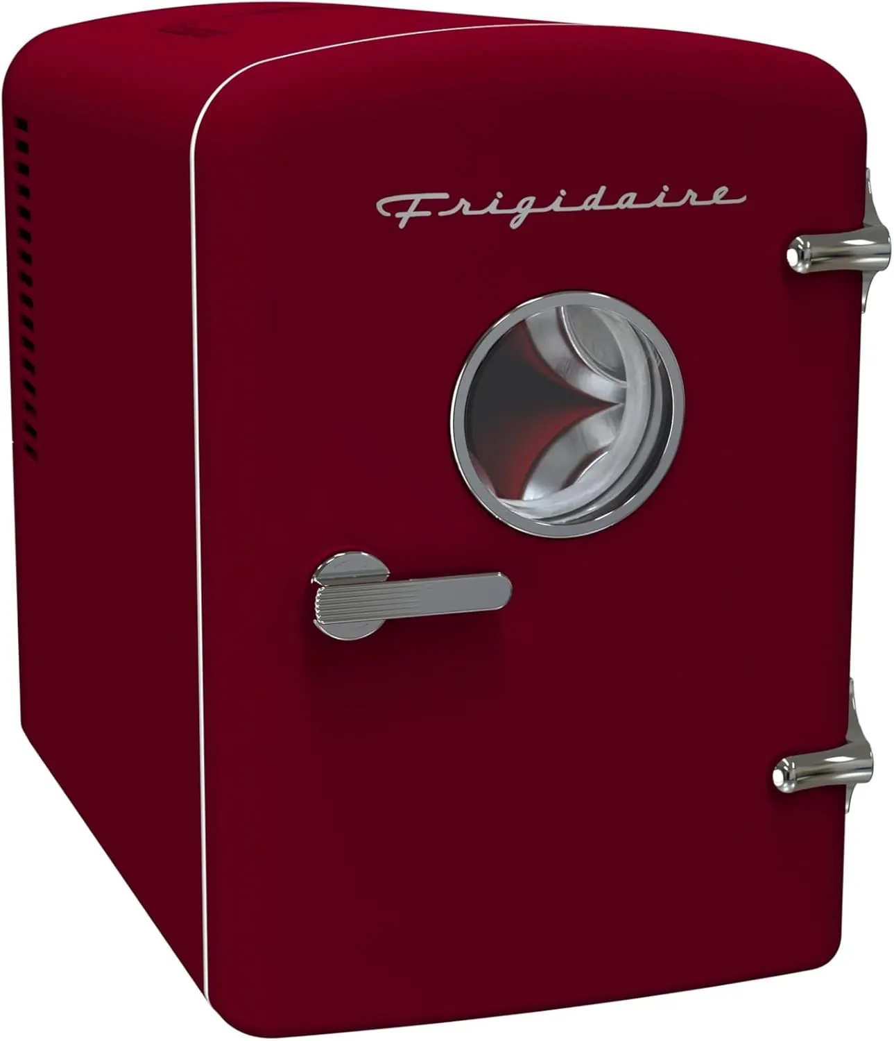 Frigidaire Retro Mini Personal Fridge Cooler, Holds up to 9 Cans, Portable for Car, Office, Bedroom, Dorm Room, or Cabin, Includes 110V AC and 12V DC cords - 11.8"D x 7.1"W x 10.1"H, Red
