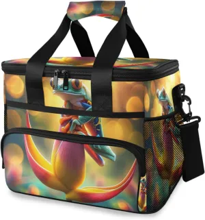 Frog Flower Cooler Bag Insulated Cooler Soft Sided Cooler 24 Can Portable Picnic Bag Large Leakproof Lunch Bag Box for Beach Grocery Camping Travel Car Men Women
