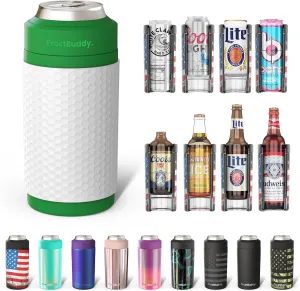 Frost Buddy Universal Buddy Can Cooler - Fits All - For Regular 12 & 16 oz or Slim-Size Bottles - Insulated Double-Walled Stainless Steel (Golf)