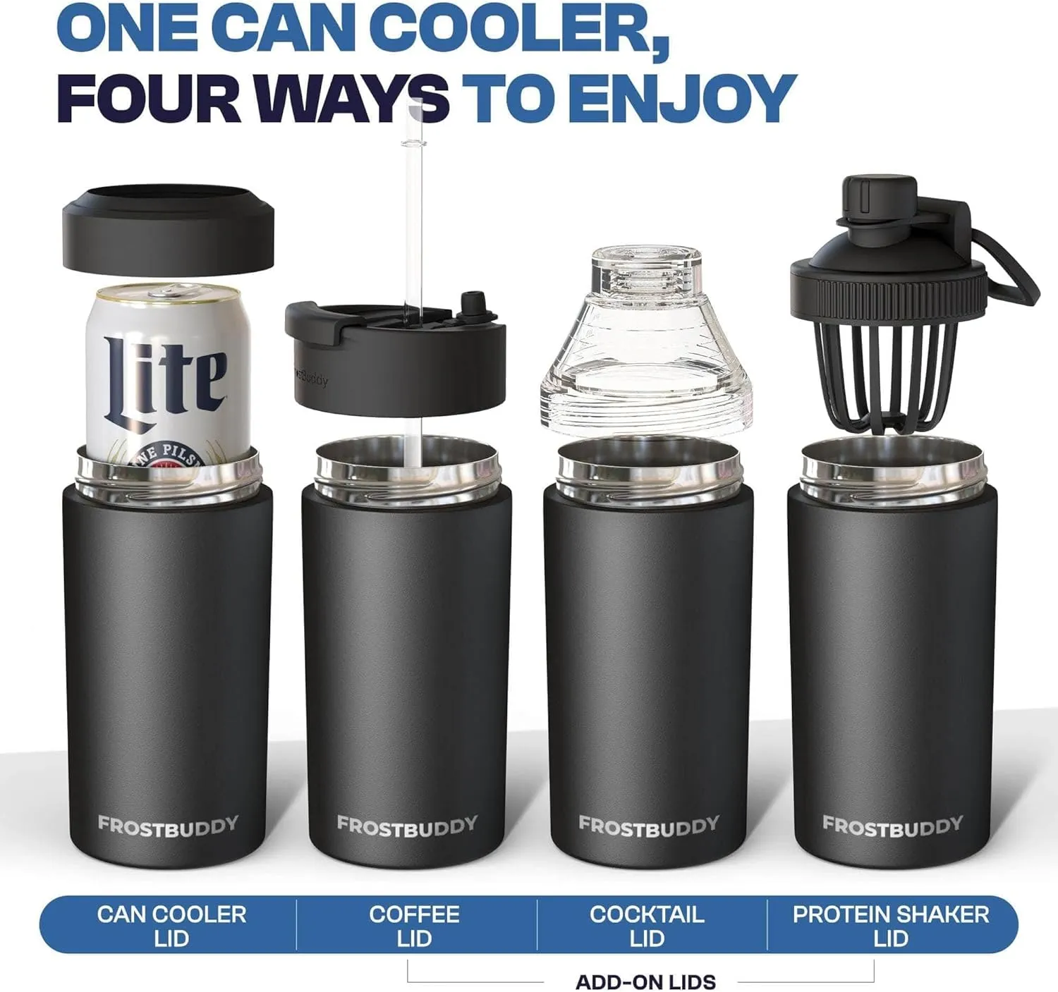 Frost Buddy Universal Buddy Can Cooler - Fits All - For Regular 12 & 16 oz or Slim-Size Bottles - Insulated Double-Walled Stainless Steel (Golf)