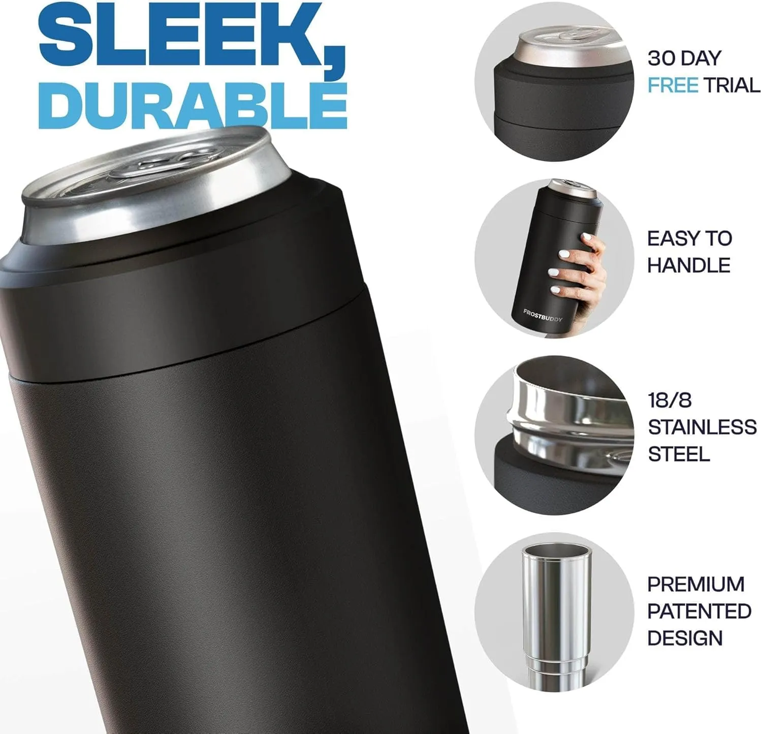 Frost Buddy Universal Buddy Can Cooler - Fits All - For Regular 12 & 16 oz or Slim-Size Bottles - Insulated Double-Walled Stainless Steel (Golf)