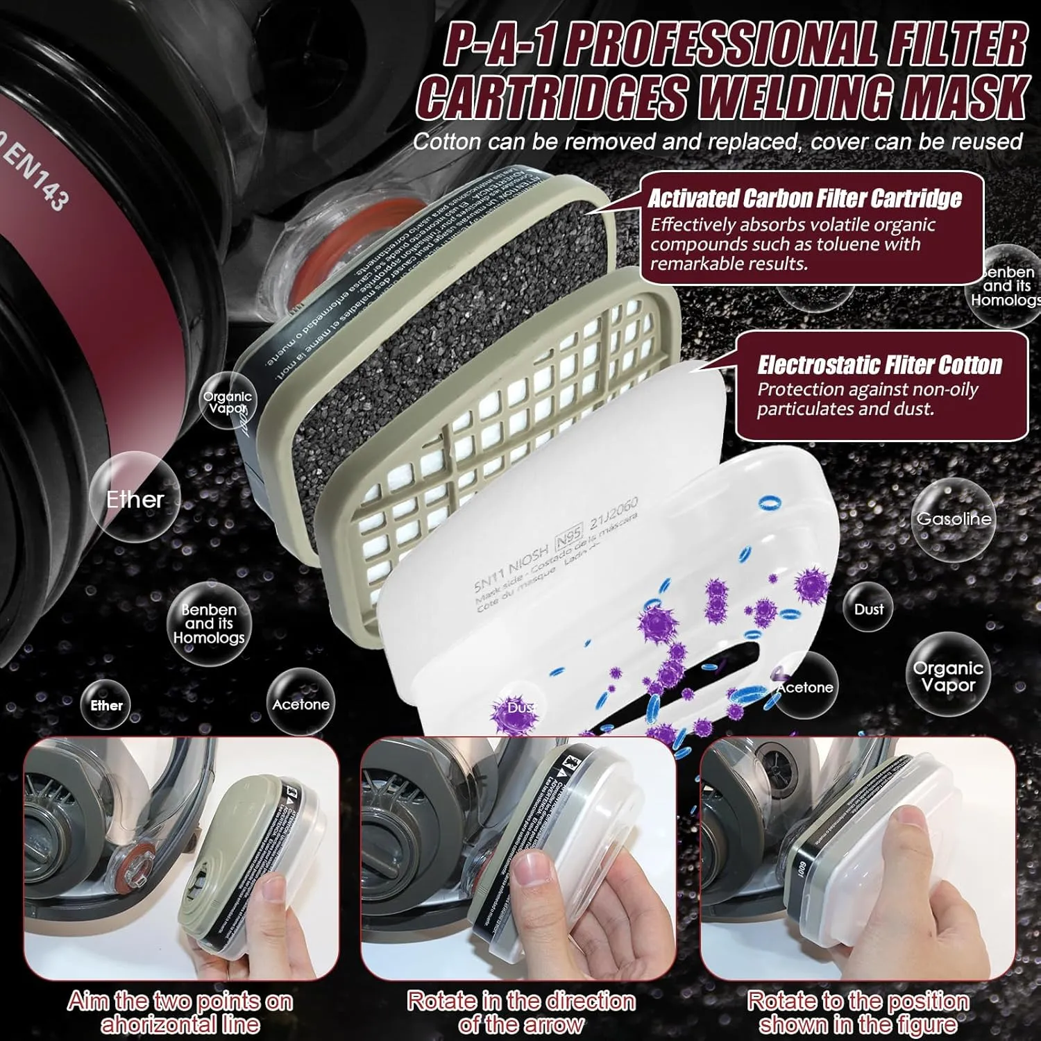 Full Face Gas Respirator Mask - Gas Masks Survival Nuclear and Chemical with Activated Carbon Filters