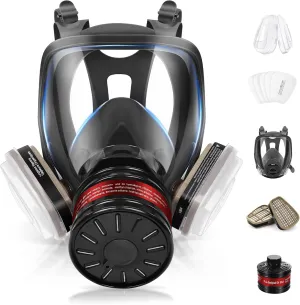 Full Face Gas Respirator Mask - Gas Masks Survival Nuclear and Chemical with Activated Carbon Filters