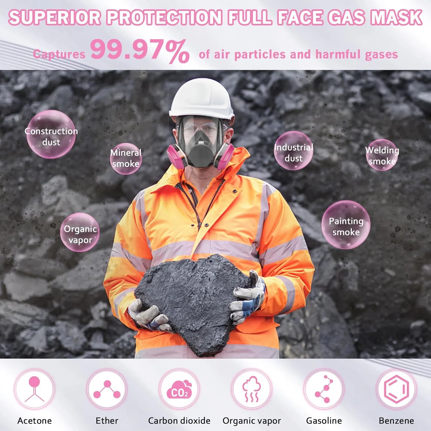 Full Face Respirator Mask with 60925 Filters - Reusable Full Face Gas Masks Survival Nuclear and Chemical,Ideal for Paint, Dust, Spraying, Chemicals, Epoxy Resin, Polishing, Sanding, Cutting