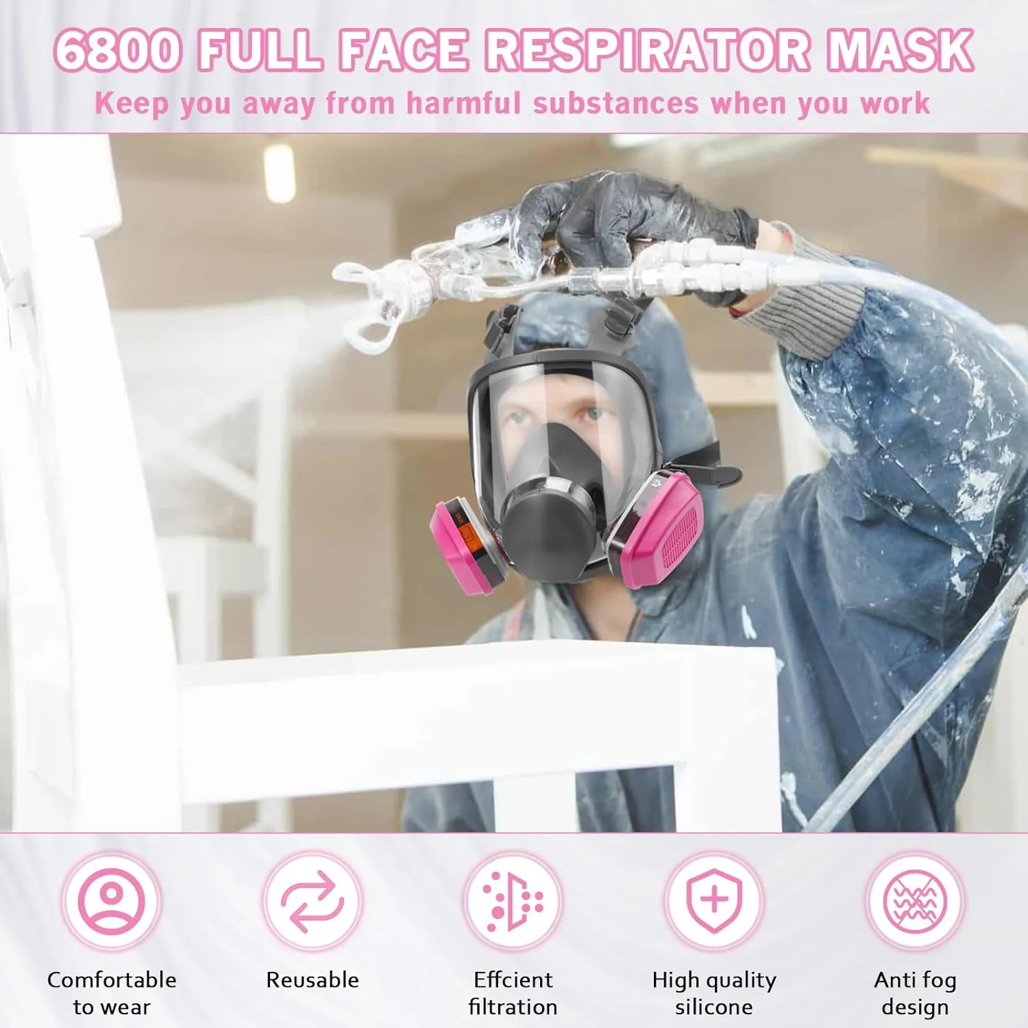 Full Face Respirator Mask with 60925 Filters - Reusable Full Face Gas Masks Survival Nuclear and Chemical,Ideal for Paint, Dust, Spraying, Chemicals, Epoxy Resin, Polishing, Sanding, Cutting