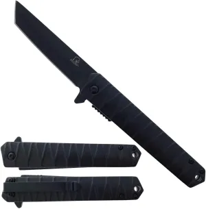 Full Metal Tanto Style Folding Pocket Knife. Titanium Color Coated Blade & Handle. for Gift, Collection, Camping