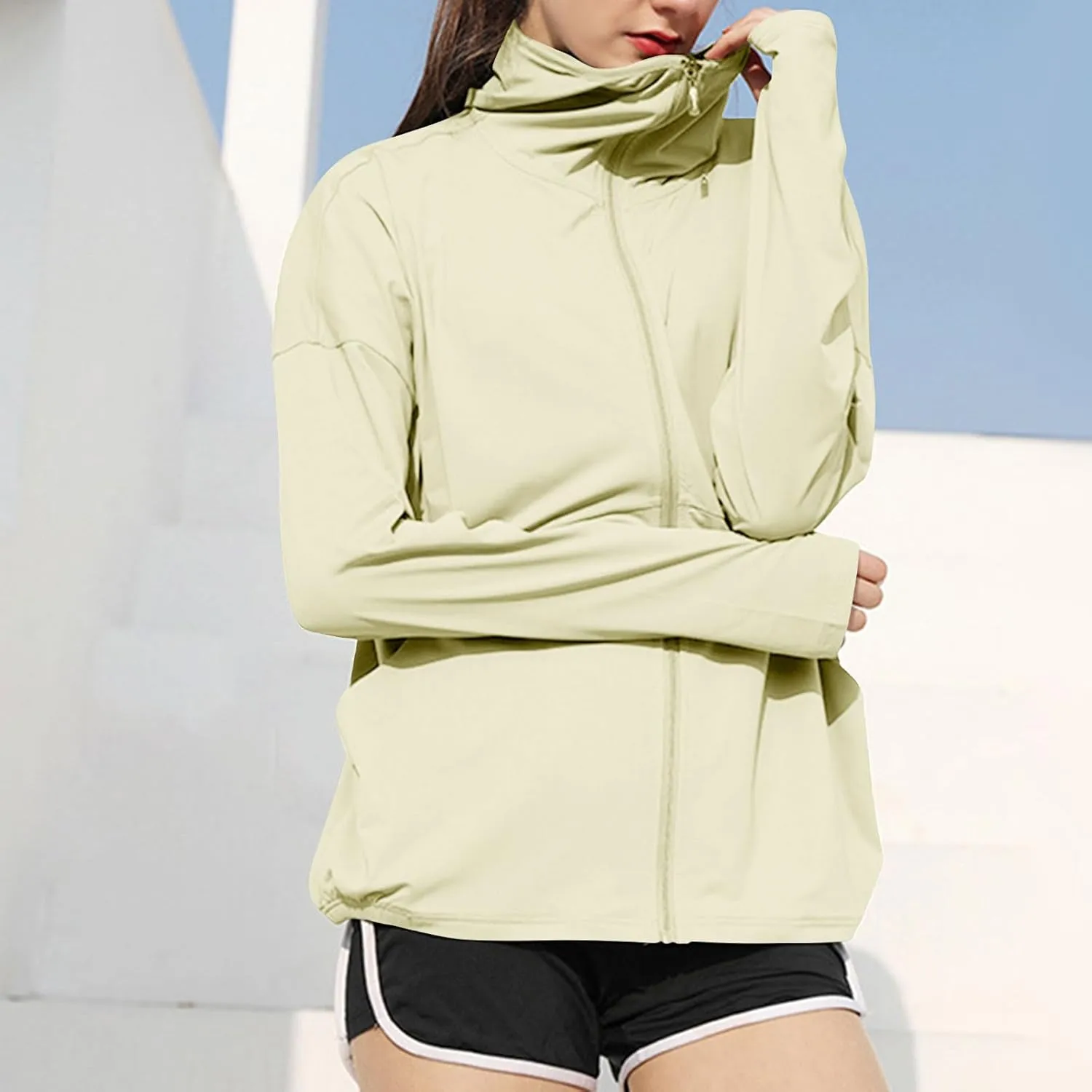 FZYLQY Women's UPF 50  Lightweight Athletic Jacket Full Zip UV Long Sleeve Hoodies SPF Lightweight Jacket Hiking Outfits