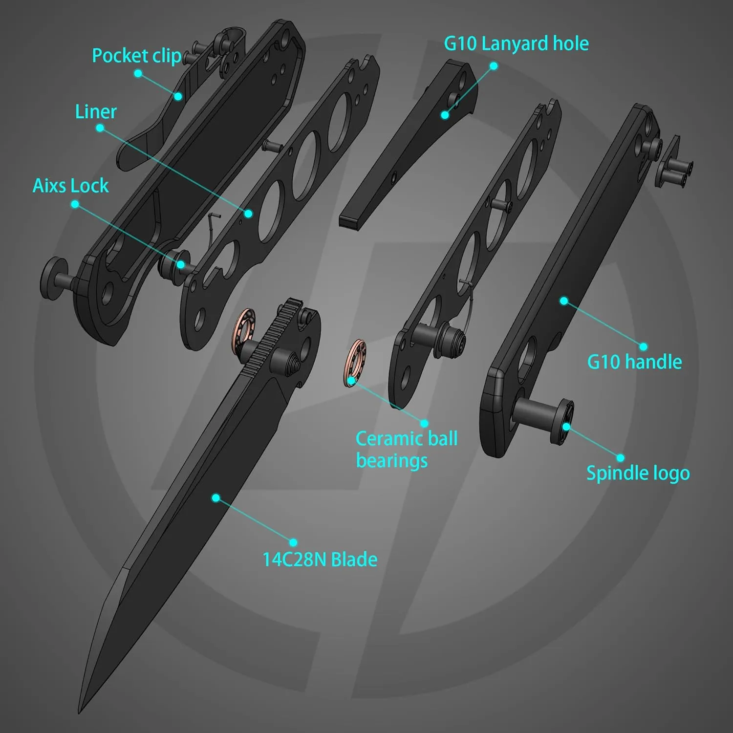 G062 Folding Knife for EDC, 14C28N Steel Blade Pocket knife, Crossbar Lock Knife for Outdoor, Survival, Hunting and Camping, 3.53oz(Black Black Coating)