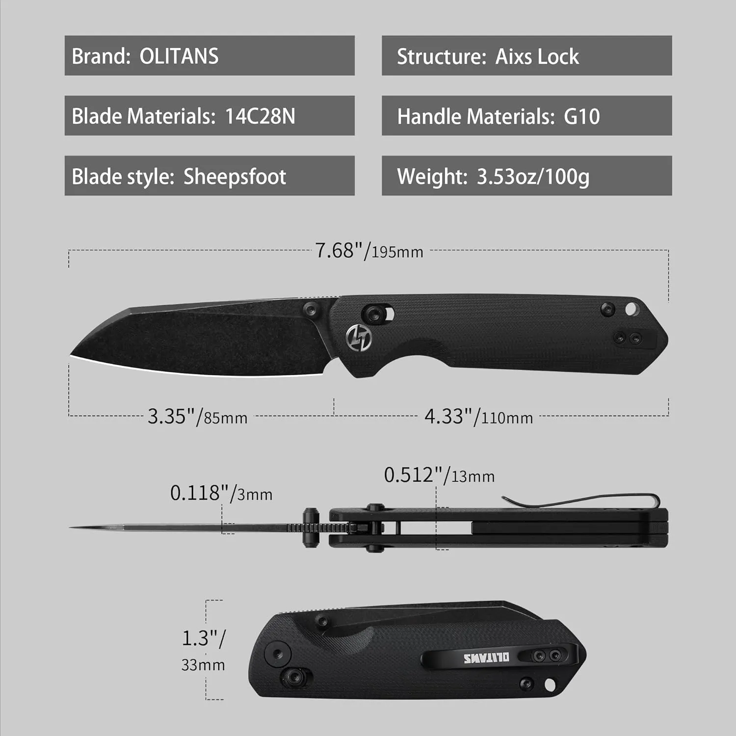 G062 Folding Knife for EDC, 14C28N Steel Blade Pocket knife, Crossbar Lock Knife for Outdoor, Survival, Hunting and Camping, 3.53oz(Black Black Coating)