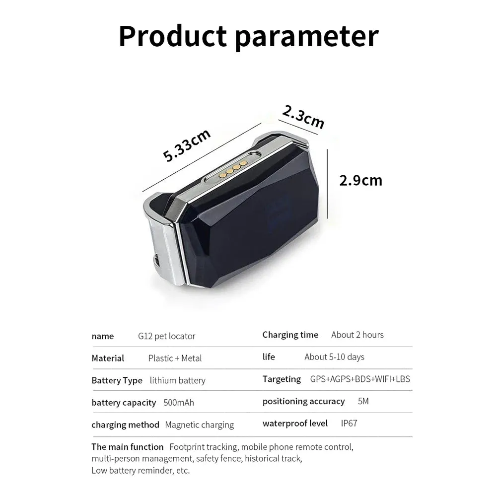 G12 Positioning Tracker Wearable Smart Pet Detection Tracker Waterproof IP67 Anti-lost Record Multifunctional for Kids Elderly