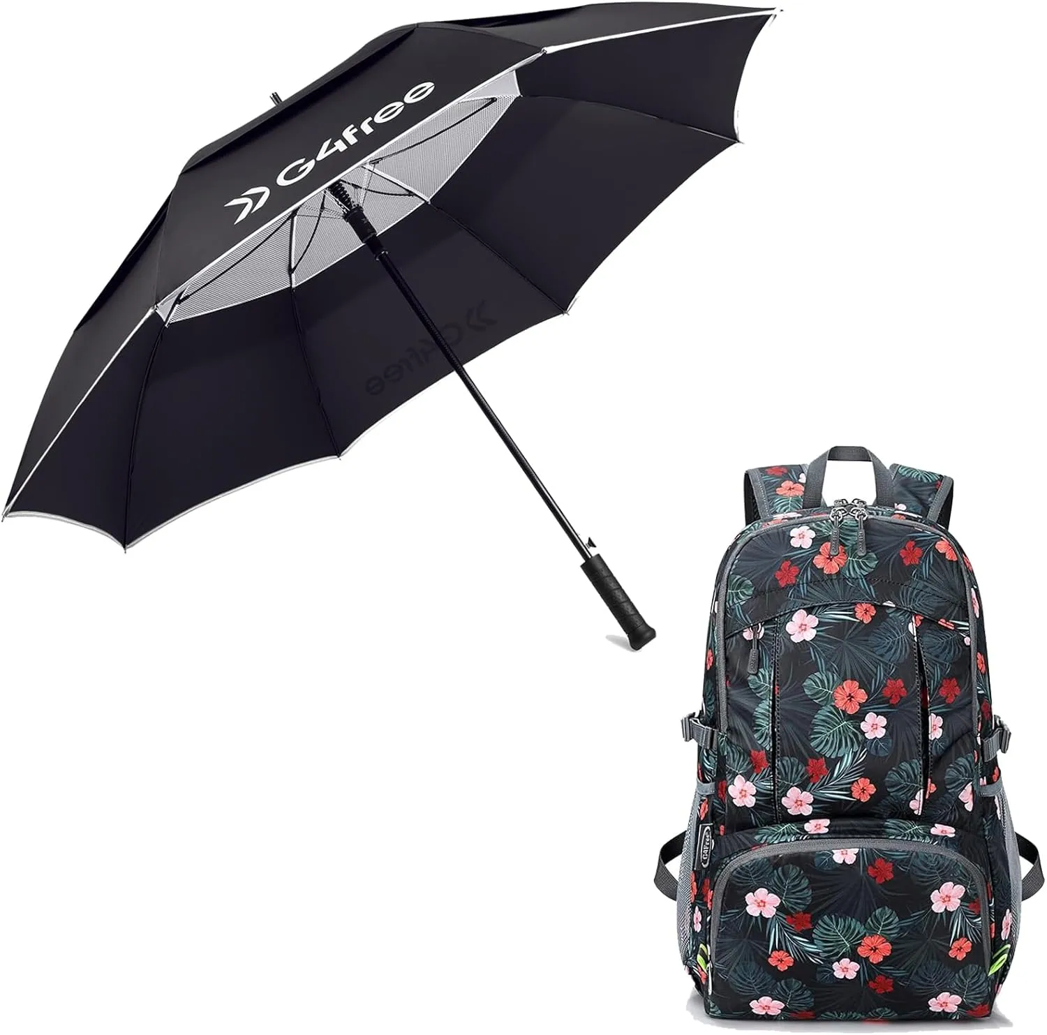 G4Free 40L Lightweight Packable Hiking Backpack, Waterproof Travel Daypack Lightweight Large Golf Umbrella 62 Inch Carbon Fiber Oversize Double Canopy Vented with Reflective Stripe Umbrella