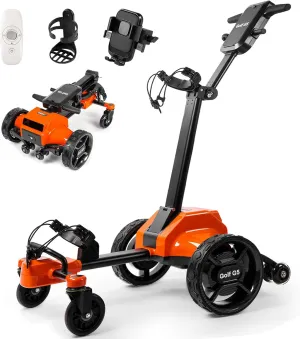 G5 Electric Golf Cart, Electric Golf Caddy That Follows You, Anti-Tipping, 45H Battery, All-Terrain (Remote/APP/Manual Control), Folding Design, Black Orange
