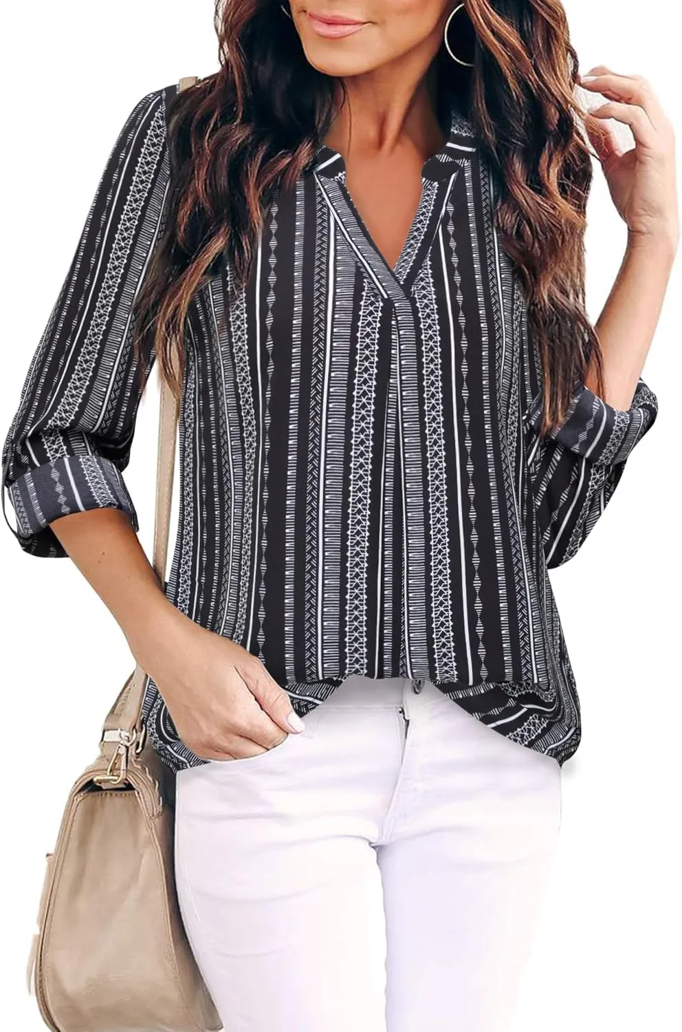 Gaharu Women's Blouses 3/4 Sleeve Work Shirt Chiffon Tunic Top Office Wear