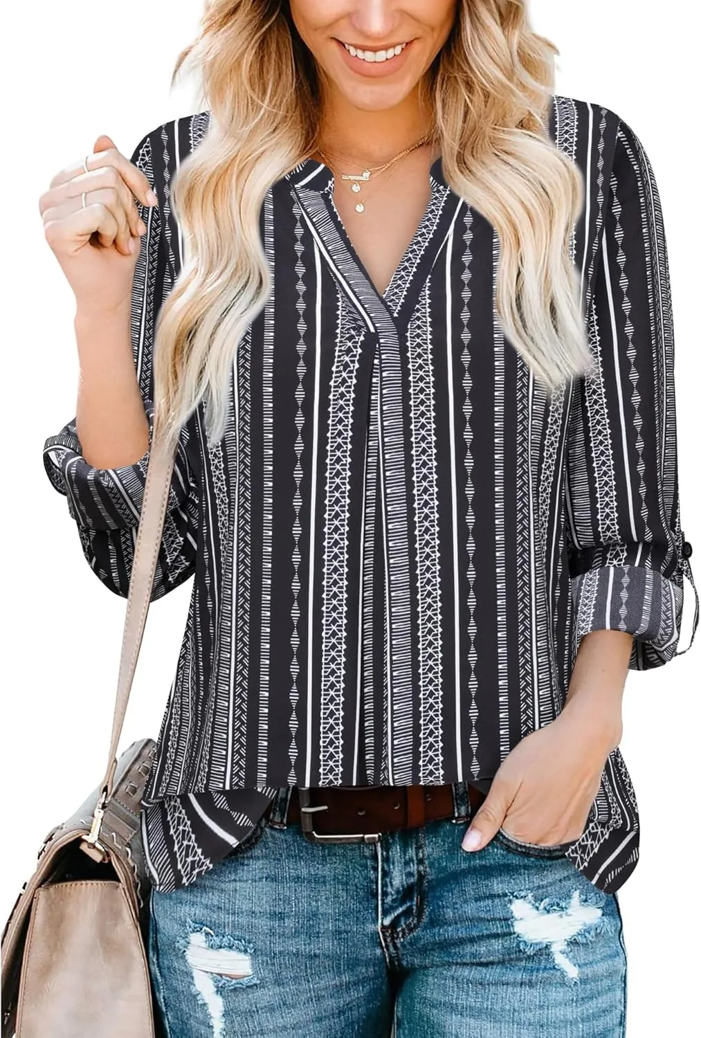 Gaharu Women's Blouses 3/4 Sleeve Work Shirt Chiffon Tunic Top Office Wear