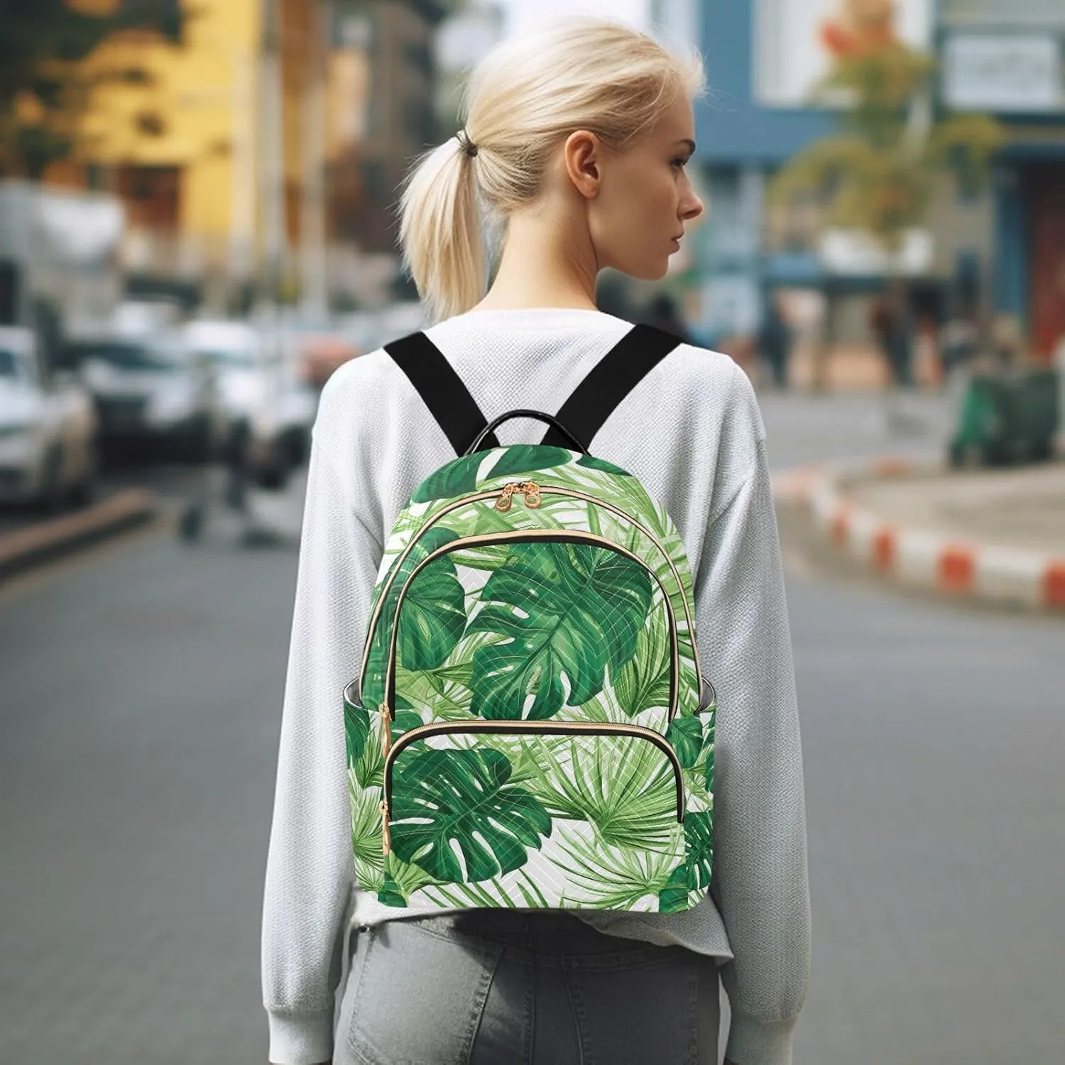 GAIGEO Jungle Leaves in White Women's Purse Backpack, Womens Daily Backpack, Women's Travel Backpack for Airplane, S