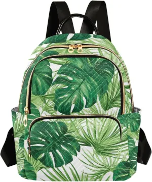 GAIGEO Jungle Leaves in White Women's Purse Backpack, Womens Daily Backpack, Women's Travel Backpack for Airplane, S