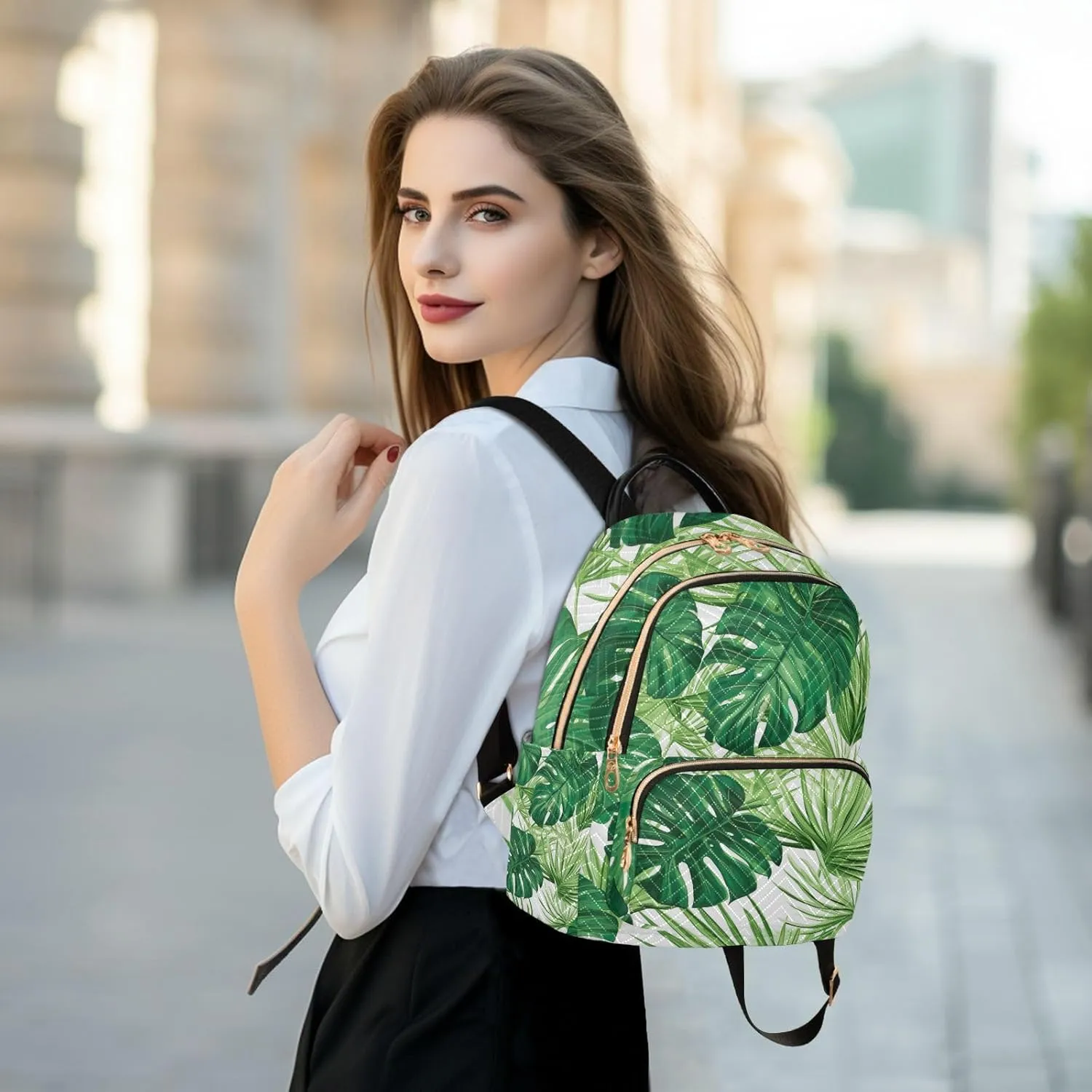 GAIGEO Jungle Leaves in White Women's Purse Backpack, Womens Daily Backpack, Women's Travel Backpack for Airplane, S