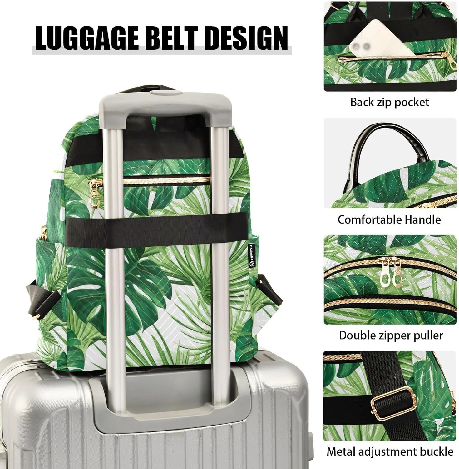 GAIGEO Jungle Leaves in White Women's Purse Backpack, Womens Daily Backpack, Women's Travel Backpack for Airplane, S