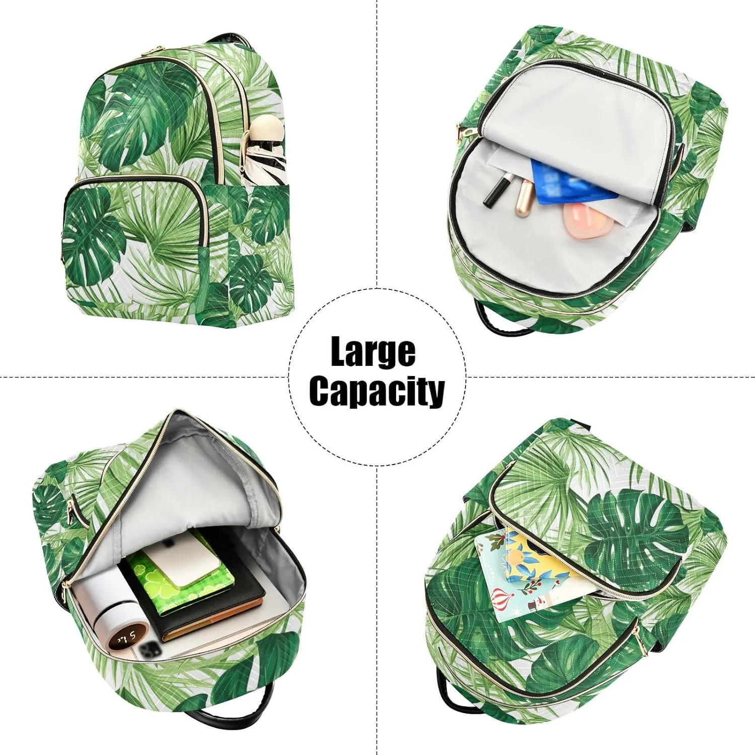 GAIGEO Jungle Leaves in White Women's Purse Backpack, Womens Daily Backpack, Women's Travel Backpack for Airplane, S