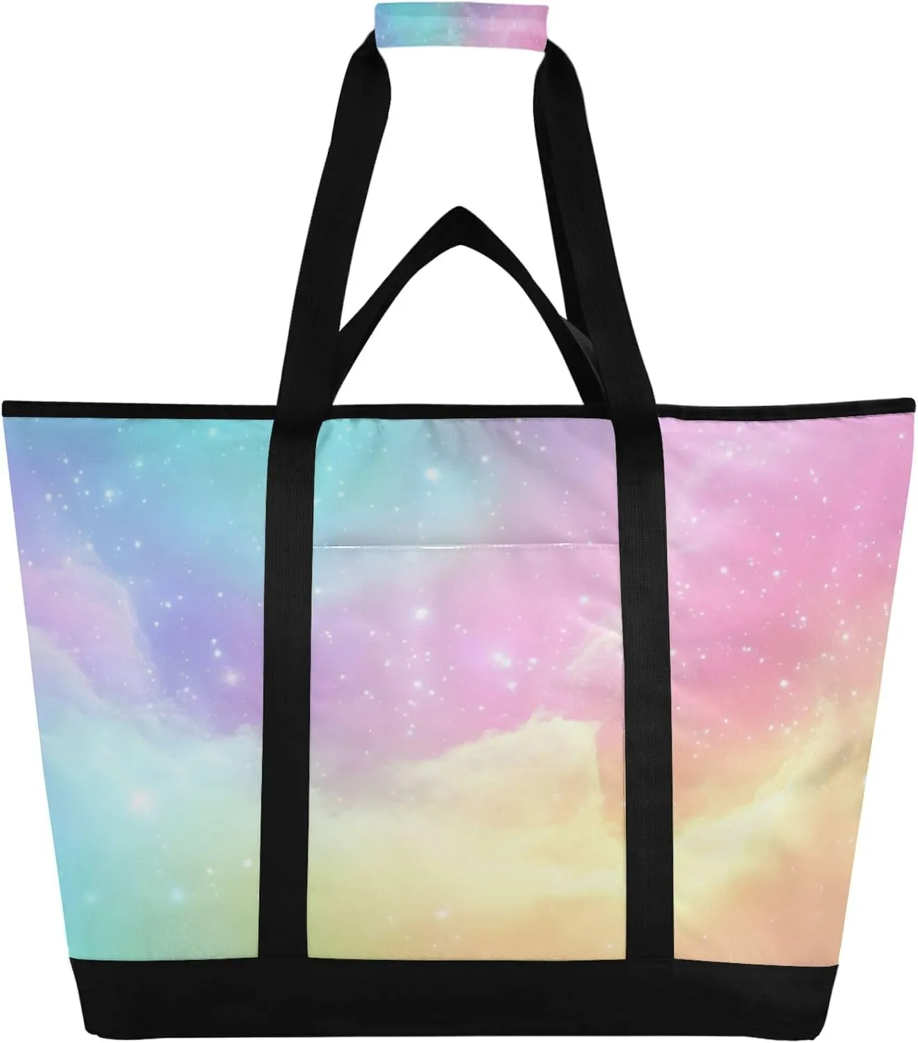 Galaxy Background Reusable Insulated Cooler Bag with Ice Pack Compartment - Large 47L Waterproof Thermal Grocery Tote for Picnic Beach Camping Lunch Storage