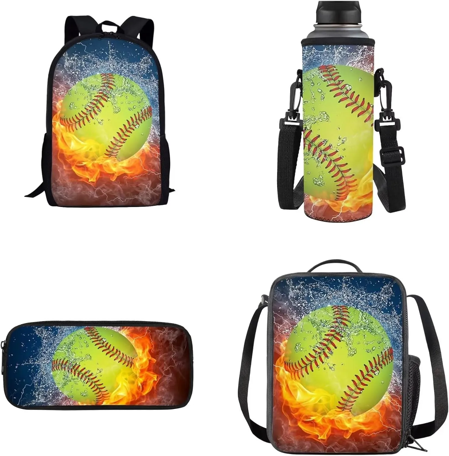 Galaxy Wolf Girls Schoolbags Kids Backpack with Lunch Box Pencil Case for Elementary Middle School Junior Kids Book Bags Lightweight Childrens Bookbags 4PCS