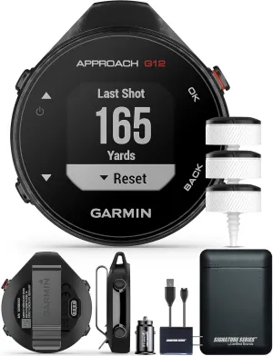 Garmin Approach G12 Golfing Handheld | Preloaded with 42k CourseView Maps | Scorekeeping | Golf System with Approach CT10 Starter Kit, Club Tracking System (3 Sensors) and Signature Power Bundle