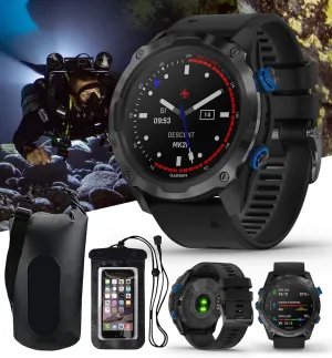 Garmin Descent Mk2i (Titanium Gray DLC/Black) Dive Computer Watch Bundle - Air Integration, Multisport Training Features - includes PlayBetter Waterproof Dry Bag Set