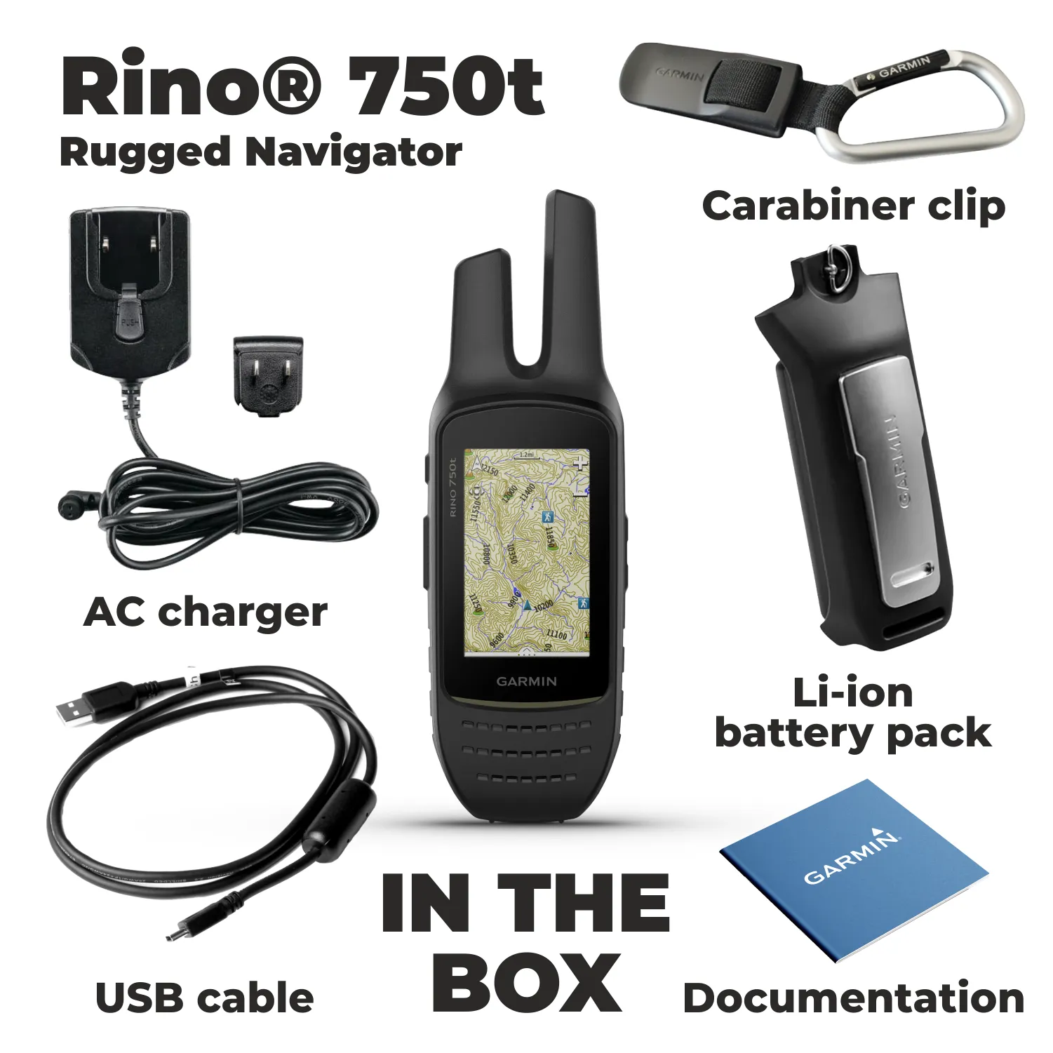 Garmin Rino 750t Two-Way Radio with Topo Mapping with Wearable4U Power Bank Bundle