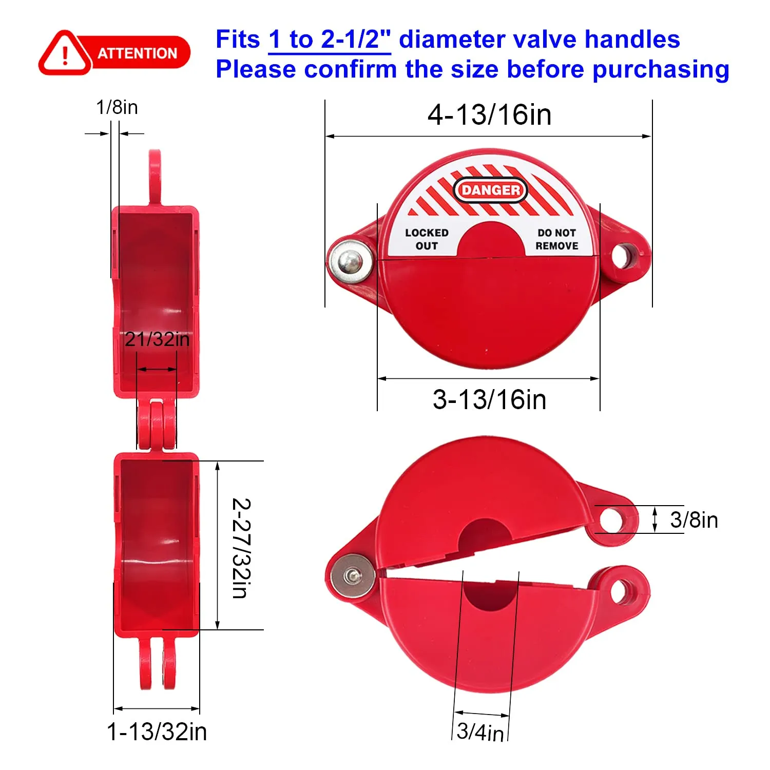 Gate Valve Lockout and Safety Padlock, 2Sets, Hose Bib Lock for Outdoor Faucet Knob/Water Spigot/Propane Tank, 1 to 2-1/2 in Dia Valve Handles, Plastic Red Secure Locks Device for Outside Garden Valve