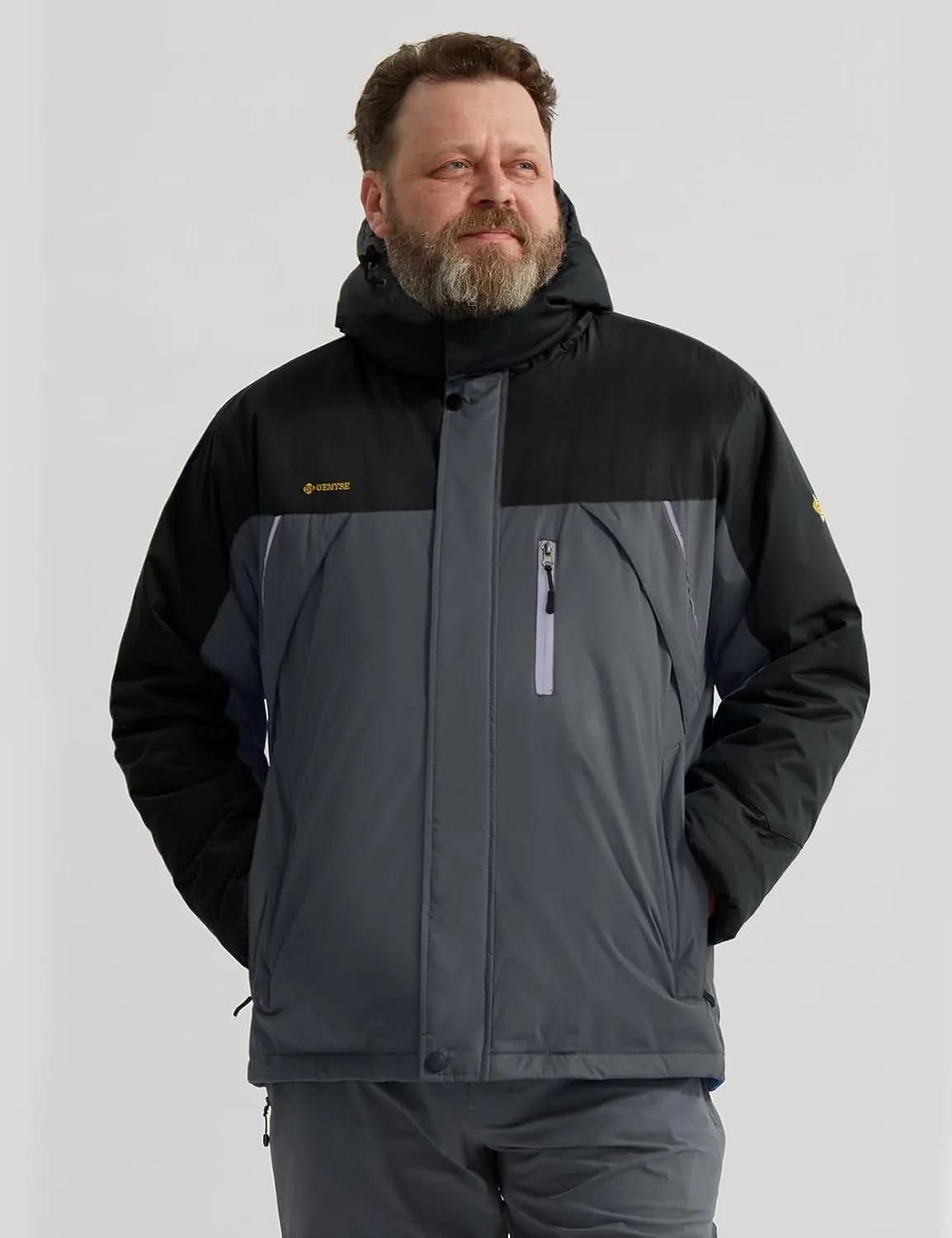GEMYSE Men's Windproof Ski Jacket Warm Raincoats Snowboarding Hooded Parka With Multi-Pockets